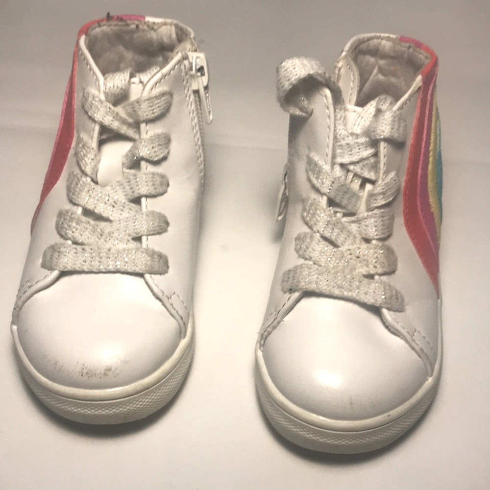 Toddler Girls Zip Closure Rainbow🌈White Sneakers